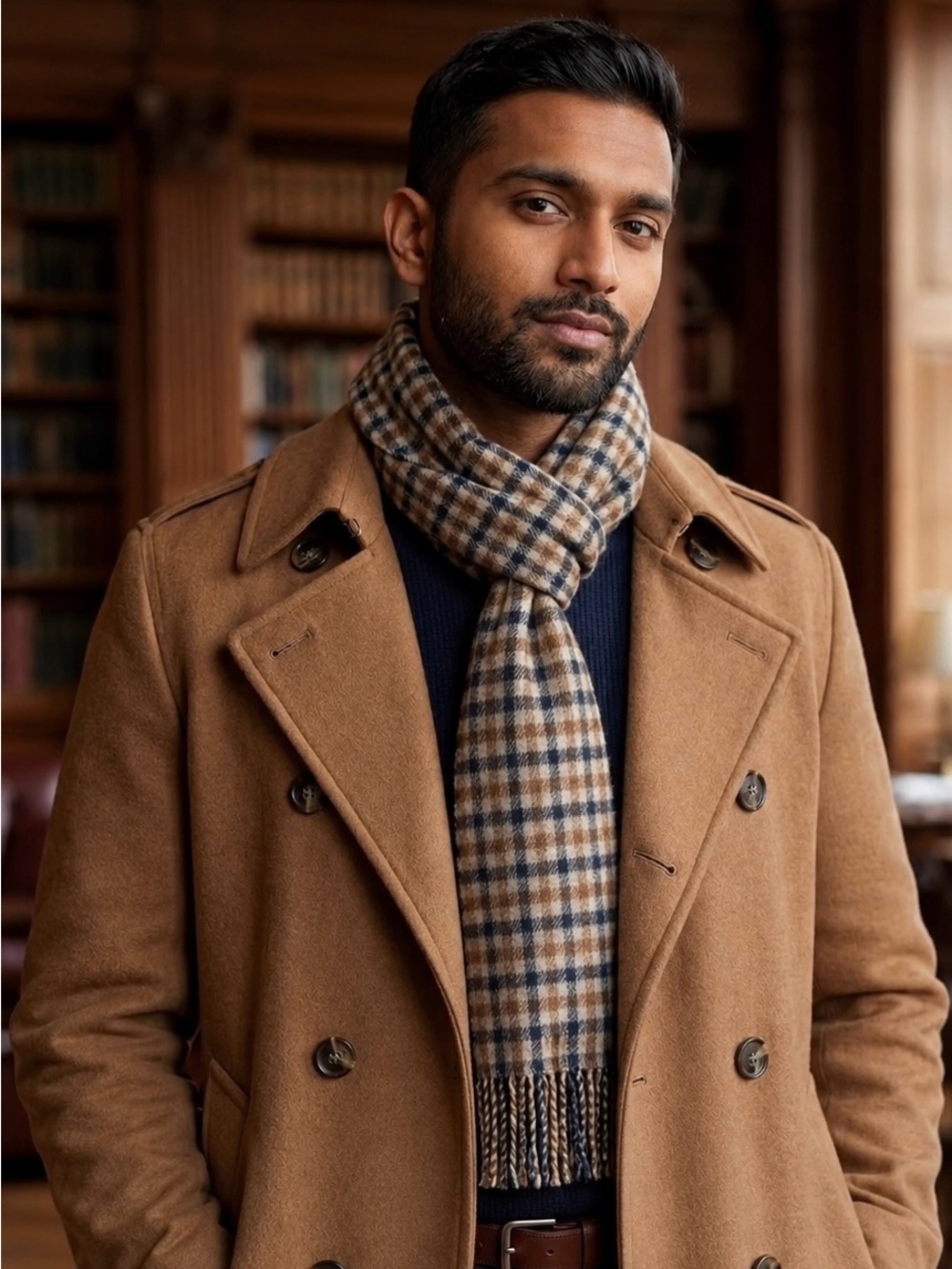 VTG Aquascutum Club Check Lambswool Scarf Made in Scotland, Brown and Black